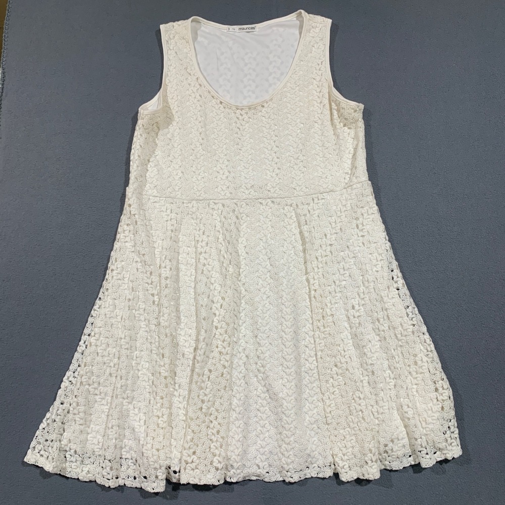 Maurices Lace Mini Dress Women 3 Cream Sleeveless Fit & Flare Cottagecore